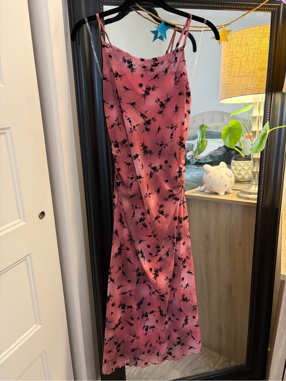wild fable Pink Maxi Slip Dress with Black Floral Print